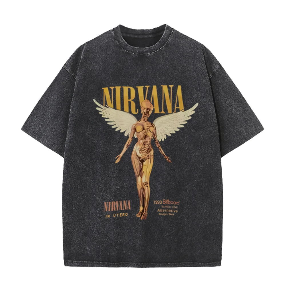 Acid Wash Vintage Graphic T Shirt - T-shirt Oversize Rétro Délavé à l'Acide
