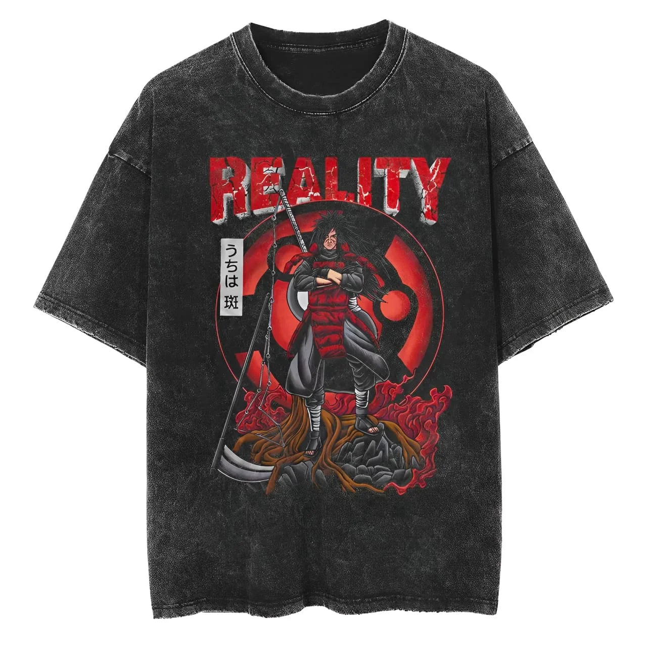 Acid Wash Vintage Graphic T Shirt - T-shirt Madara Uchiha Naruto pour homme,