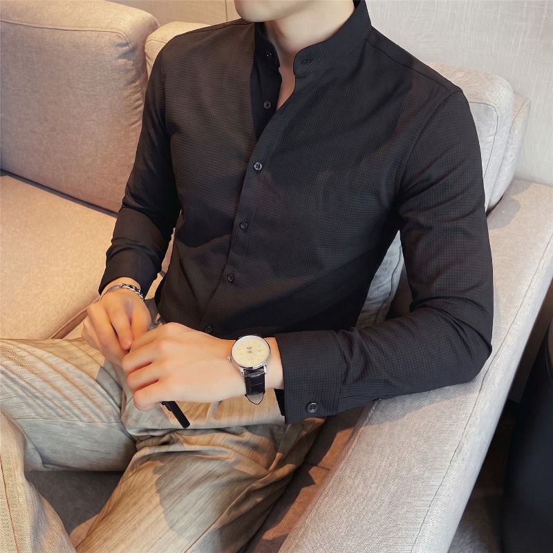 Chemise à manches longues pour - Mandarin Collar Formal Shirt Slim Fit avis et prix