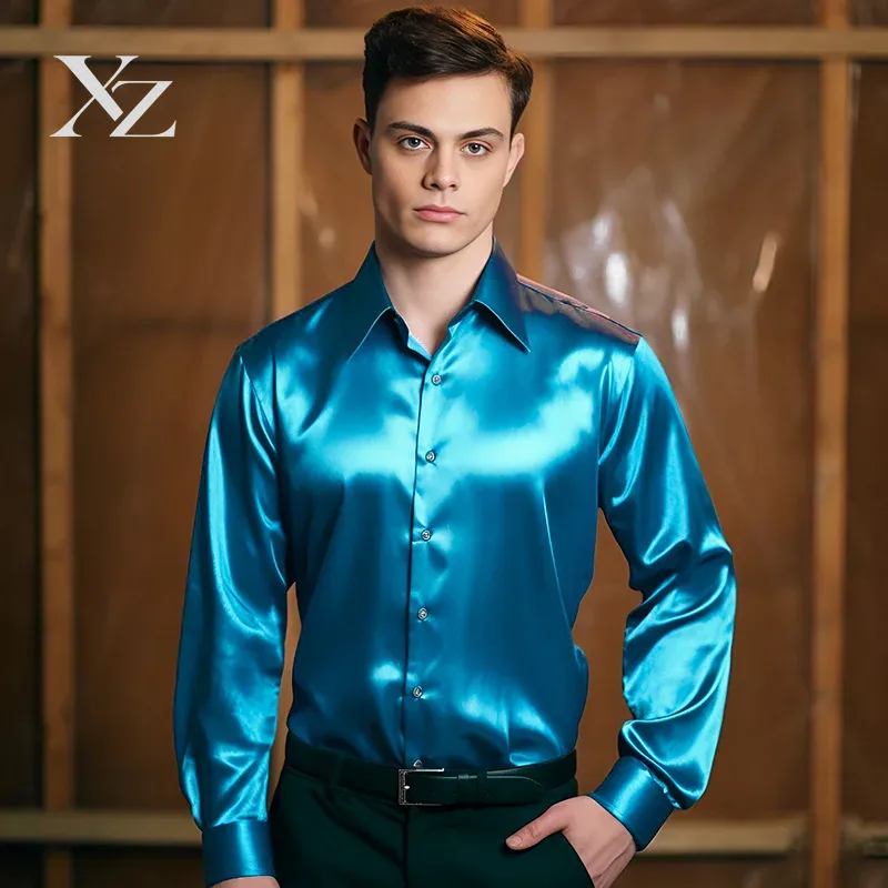 Chemise habillée pour homme en - Mens Satin Silk Dress Shirt avis et prix
